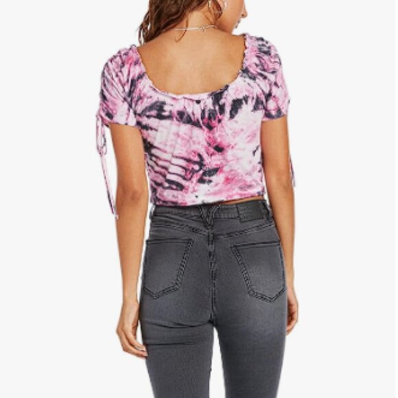 VOLCOM Women's Tiedoll Wave Short Sleeve Top Size M In Black White - Picture 2 of 7